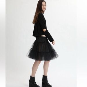 Morgane Le Fay Black Crinoline Silk & Tulle Tiered Skirt Fairy Goth Whimsical S